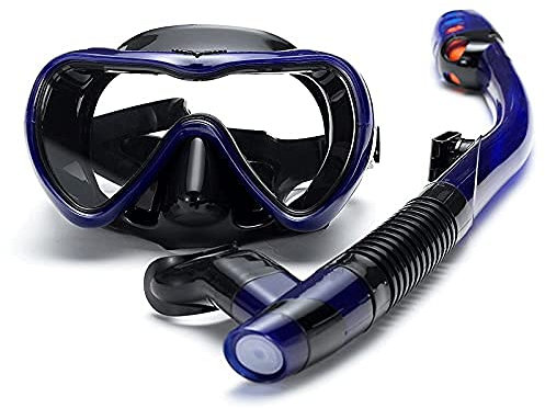 CAFIEDR Volltrockener Schnorchel, Anti-Beschlag-Tauchmaske, Schnorchel, Anti-Beschlag-Schnorchelset aus gehärtetem Glas für Erwachsene(Lila)