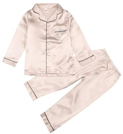 Ensemble Pyjama en Satin pour Enfants, Fille et garçon, Chemise de Nuit boutonnée, Haut, Pantalon Long, Bas, vêtements de Nuit Costume Garçons Adulte Grande Taille