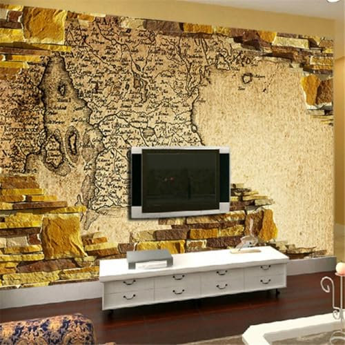 Kitquiver 3D Vintage-Karte Wandbilder 3D Goldene Ziegel Muster Tapete Wandbild Wohnzimmer Hintergrund Selbst Klebe Wandverkleidung Markt Wallpap 400x280cm