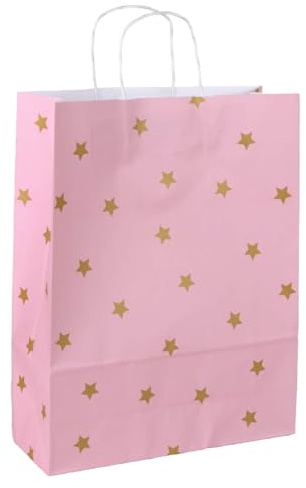 50x Papiertüten Stars Gold A3 - Papiertragetaschen - 12 x 32 x 41 cm - Rosa;Gold - 50 stück