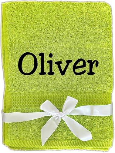 KIDDI-MEDIA Handtuch/Duschtuch mit personalisierter Bestickung wie z.B. Name/Verschiedene Größen und Farben | 500 g/m² | 100% Baumwolle Frottier (Apfelgrün, 70 x 140 cm)