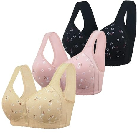 Ladies Front Fastening Bras, Ladies Bras Non Wired Full Support Padded -Women's Breathable Bras Without Steel Ring Soft and Skin-Friendly Underwear Front Fastening Bras for The Elderly