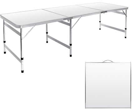 Moosinily Camping Table 6FT Folding Table Large 3 Adjustable Height Portable Picnic Table Camp Aluminum Outdoor Picnic BBQ White