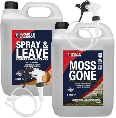 Spear and Jackson - 5L Spray and Leave Ready to Use - 5L Moss Gone Moss Killer - 2 x Long Hose Trigger Spray
