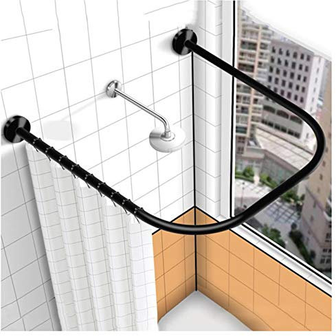 Bastone per tenda da doccia a forma di U in acciaio inossidabile 304, montaggio a parete, antiruggine, ad angolo, per vasca da bagno, guardaroba, nero (90 x 90 x 90 cm)