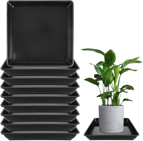 MIVIDE Lot de 10 Soucoupes Carrées 30 x 30 x 4.5 cm, Soucoupes pour Pot de Fleurs en Plastique, Plateau Carré -pour Pot de Fleurs, Plantes d'Intérieur et d'Extérieur, Noir
