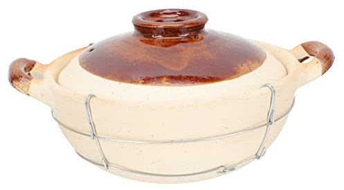 ULTECHNOVO Single Handle Stew Pot 0.5l White Clay Casserole Pot with Lid for Rice and Soup on Home Stove