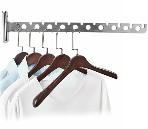 PEIZHIYC Kleiderlüfter Edelstahl Kleiderhaken Klappbar mit 8/10 Löchern Wand Kleiderständer 180° Drehbar Mehrzweck Wandmontierte Kleiderbügel für Badezimmer Waschküche Balkon Außen (10 Löchern)