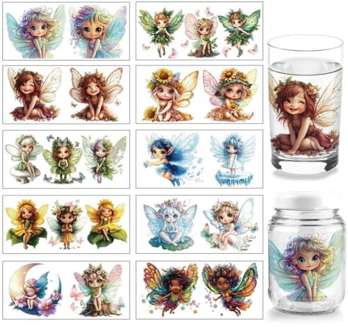 arricraft 10 Stück Elf UV DTF Cup Wrap Transferaufkleber 10 Stile Little Fairy Transferpapier Zum Aufreiben von Aufklebern PVC Tassenfolie Wasserdichte Abziehbilder Für Tassen Glas Holz Möbel 24x11cm