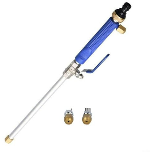 Potente varita de pulverización de agua compatible con mangueras estándar y viene con boquillas dobles (azul)