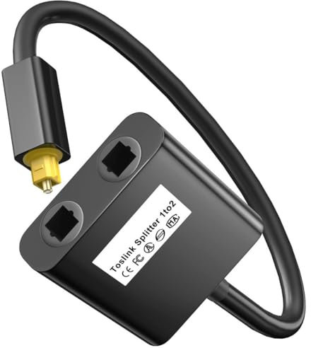 KeyQueen Toslink Splitter 1 in 2 Out Cavo Ottico Audio Digitale 1 in 2 Splitter Adattatore per Cavo Fibra Ottica Dual Port Toslink Sdoppiatore per HDTV DVD Amplificatore Soundbar(Nero)