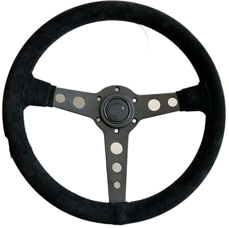 Lenkrad Auto,Sportlenkrad Schwarzes Lenkrad 350MM Rennwagen-Lenkrad(Suede Leather)
