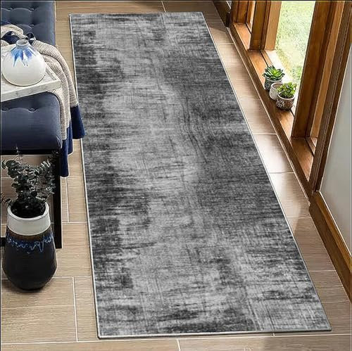 BORKOY Tappeto Runner Cucina e Corridoio 5 metri Grigio scuro Tinta Unita Antiscivolo Lavabile - Passatoia Moderna Pelo Corto per Alta Frequenza, Interni, Entrata, Scale - Resistente 50x500cm