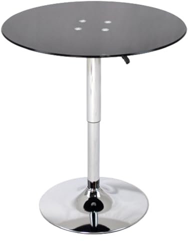 Verstellbarer runder Kneipentisch, Theke, Bartische, Glastische, hohe Cocktailtische, Bistrotisch mit vergrößertem Metallsockel