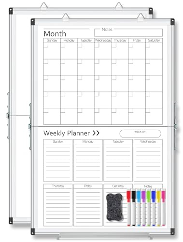 Lincia 24 x 16 Magnetic Vertical Monthly and Weekly Dry Erase Calendar for Wall Undated Horizontal Dry Erase Calendar Planner Aluminum Frame Whiteboard for Home Office Projects Wall Fridge