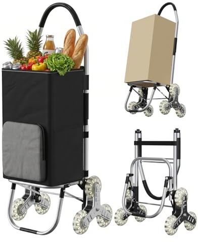 DROMEZ Shoppingvagn stora hjul, vagn vikbar 50 l, shoppingväska stor med hjul, lastkapacitet 50 kg, svart och grå