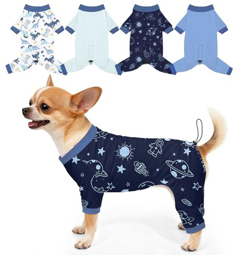 Bienbee Dog Pajamas, 4 Pack Dog Recovery Suit Shedding Suit Cute Soft Puppy Clothes Dogs Pjs Onesies Jammies Adjustable Breathable & Stretchy Clothes for Small Medium Large Dogs Girl Boy Puppy-S