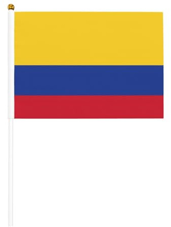 Bandera de Colombia, paquete de 6 y 10 banderas de mano, pancartas en palo, banderas pequeñas para desfiles, fiestas, bares, cumpleaños