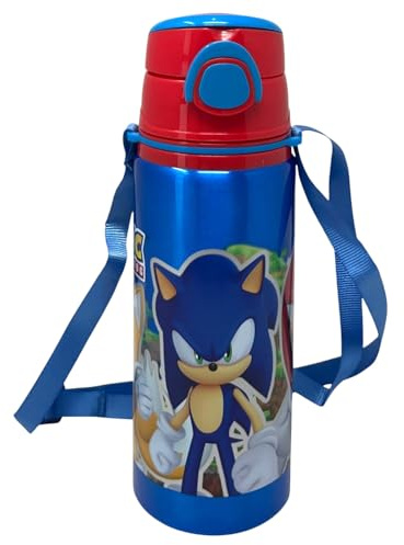 Aluminiumflaska med Sonic Sugrör 730 ml automatisk öppen popup-flaska för barn medföljande axelrem