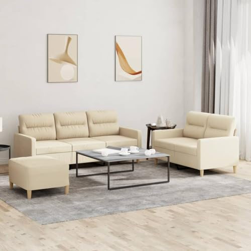 Qnhdfrt 3-TLG. Sofagarnitur Creme Stoff mit Kissen – Zweisitzer und Dreisitzer Sofa Couch Set für Wohnzimmer – Robustes Design und Bequemes Sitzen