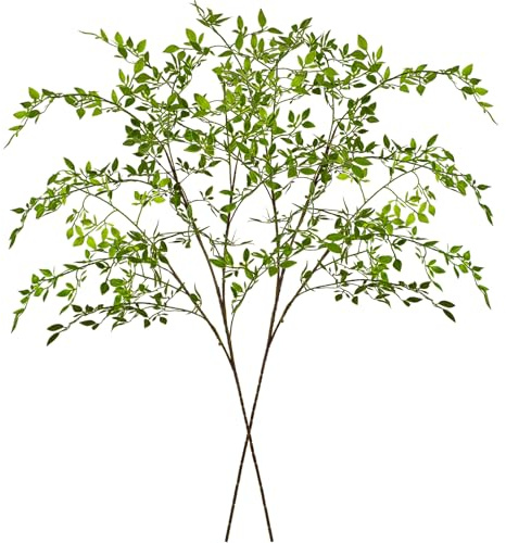 Ttranewsoo Artificial Greenery Stems, 43.3 Nandina Branches Tall Faux Plant Stems for Vase, Greenery Decor Stems Leaves Bunches for Shop Garden Office Home Décor(Green,2Pcs)