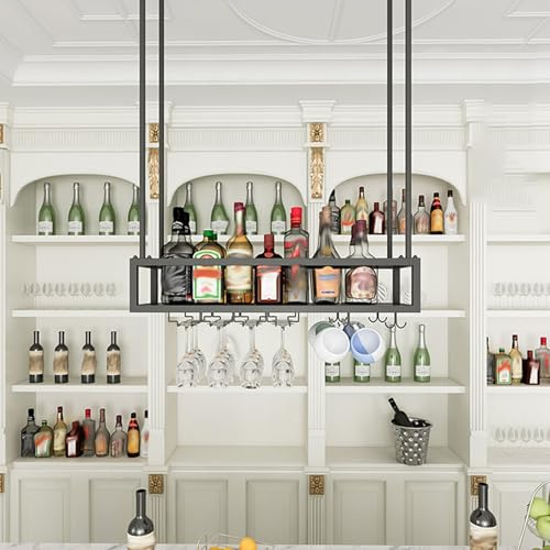 Portabicchieri da vino regolabile in metallo nero da 80 cm in stile industriale da appendere per bar e ristoranti soluzione di stoccaggio del vino in ferro robusto