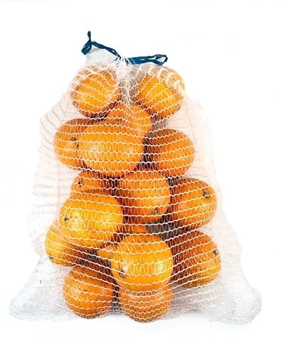 PAMPOLS Pack 100 Sacos de Malla para Naranjas, Cebollas o Frutos Secos con Cierre y Asas | Peso Util 5kg | Malla Red Raschel | Medidas 32x44cm | Color BLANCO