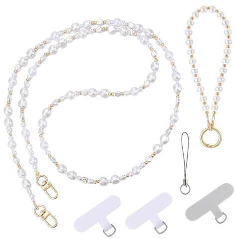 Apricitie 2 Stück Handykette Perlen, Handykette Kurz & Lang mit 2 Universelles Pad, Handyband Handgelenk, Handy Umhängeband Anhänger, Handyschlaufe, Phone Charm für Handy, Kamera, Schlüsselanhänger