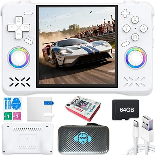 Nueva consola de juegos portátil XF40H, 64 GB de almacenamiento interno con 18.000 juegos, batería de 4000 mAh, sistema Linux, pantalla IPS de 4 pulgadas y bolsa de transporte (Blanco, 64G)