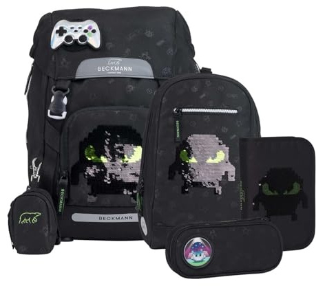 Beckmann Schulranzen Classic Schoolbag Set 6-teilig 22L Pixel schwarz