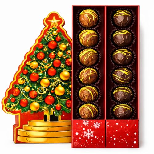 Dubai Pistachio Chocolate Truffle Gift Box, 12-Piece Belgian Milk & Dark Assorted Chocolates, Christmas Tree Holiday Gift, Premium Assorted Truffles (9.5 oz)