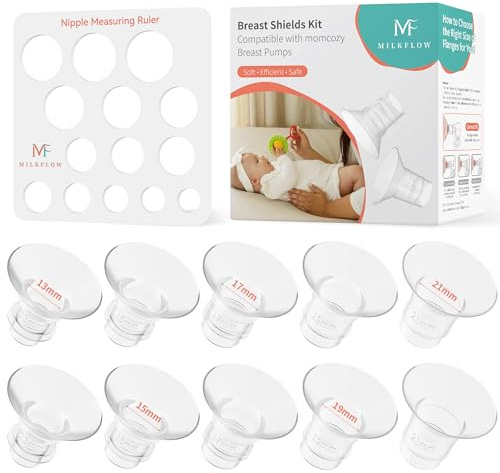 10PCS Breast Pump Flange Inserts 13/15/17/19/21mm for 24mm Flange/Shield, Soft Silicone Sizing Kit – Compatible with Momcozy, Spectra, Medela, Elvie & Most Wearable Pumps