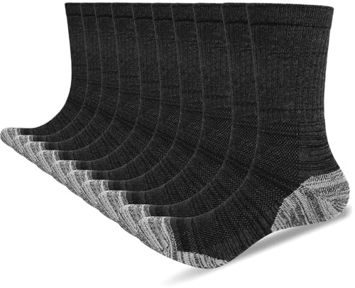 PUTUO Mens Work Boot Socks: Thick Cushioned Cotton Crew Socks for Work Hiking Running – Soft Breathable Seamless 5 Pairs UK Size 6-14
