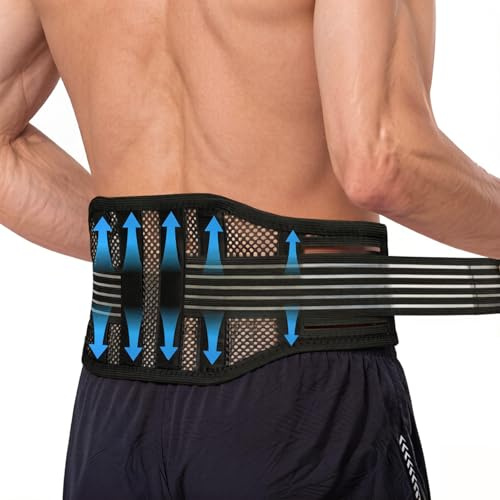AYBUY Fascia Lombare Supporto Schiena, Fascia Elastica Lombare Ortopedica | Tessuto che Traspira e Comprime, fascia Elastica lombare per Uomini Donne per Sollevamento, Lavoro e Uso Quotidiano(Nero, XL)