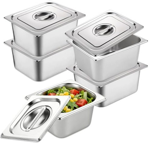 4 Stück Gastronormbehälter Edelstahl Panierschalen Panier-Set mit Deckel, Panierstraße Rechteckig, GN Behälter für die Küche, Stapelbar Panierset, Panierbehälter, GN 1/6 Behälter 17,5 x 16,5 x 10 cm