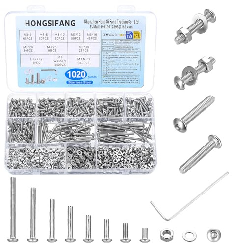 1020 Pcs Set di Vis M3, Vis à Tête Bombée à Six Pans Creux