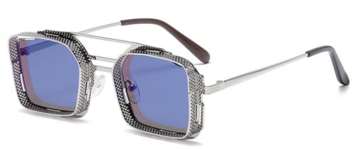 KLKLKTT Lunettes de soleil carrées tendance pour hommes et femmes, monture en maille audacieuse, style streetwear moderne pour une utilisation quotidienne en extérieur.