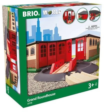 BRIO World 33736 Großer Ringlokschuppen mit Drehscheibe - Zubehör Holzeisenbahn - Kleinkinderspielzeug empfohlen ab 3 Jahren