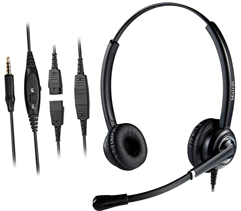 MAIRDI Cell Phone Headset with Mic Noise Canceling, Binaural 3.5mm Coumputer Headset for iPhone Samsung PC Laptops Mac Tablets, w/Mic Mute for Call Center Office Teams Skype Clear Chat