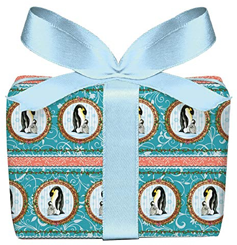 3er-Set Weihnachts Geschenkpapier Bögen PINGUIN MIT BABY in EISBLAU TÜRKIS zu Weihnachten & Adventszeit • Weihnachtspapier für Geschenke, Adventskalender, PEFC zertifiziertes Papier, 50 x 70 cm