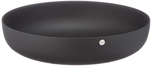 Alessi JM17/21 BT - Runder Designkorb, Buntstahl mit Epoxidharz und Reliefschmuck, Schwarz, 21 cm
