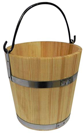 Wooden World - Großer Holzeimer mit Metallring und Griff 6 Liter - Alter Stil sehr solide - Saunakübel