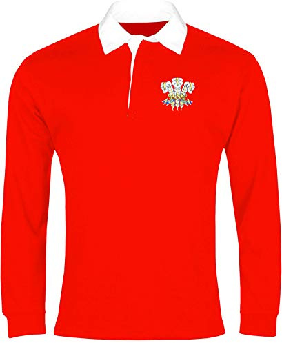 Old School Football Rugby-Shirt, 1970er-Jahre, langärmelig, besticktes Logo M rot
