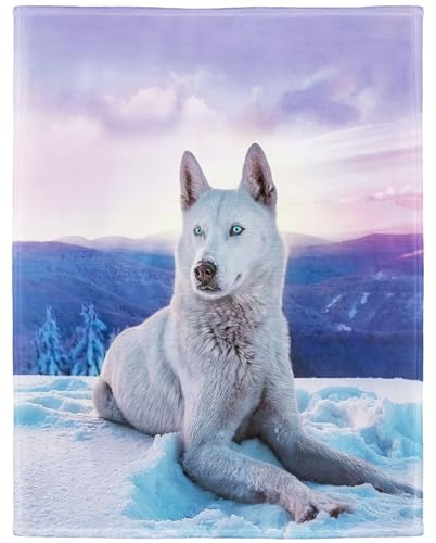 YISUMEI Flauschige Decke 150x200 Bett Kuscheldecke Sofa Wohndecke mit Motiv Schnee Weißer Wolf
