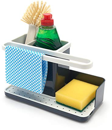 simplywire – Sink Tidy/Caddy – Kitchen Sink Organiser – Removable Drip Tray – Non-Slip - Grey & White