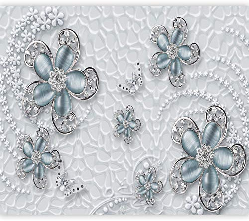 murando - Vlies Fototapete 3D Effekt 350x256cm Foto Tapete Wohnzimmer Vliestapete XXL Motivtapeten Bildtapete 3d Effekt Wand Dekoration - Blumen Ornament Schmetterling grau beige n-B-0074-a-d