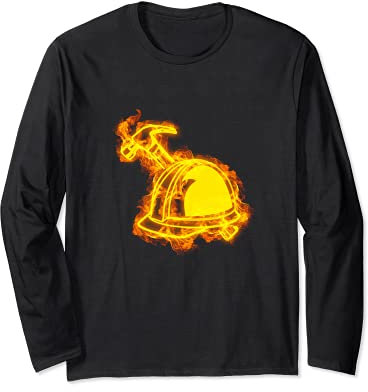 Feuer Bauarbeiter Helm Und Hammer Flammen Bauarbeiter Langarmshirt