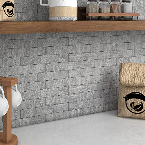 BeNice 3D Self Adhesive Wall Tiles Kitchen Mosaic Tile Stickers Travertine Stone Effect Bathroom Waterproof Peel and Stick(Gray,10sheets)