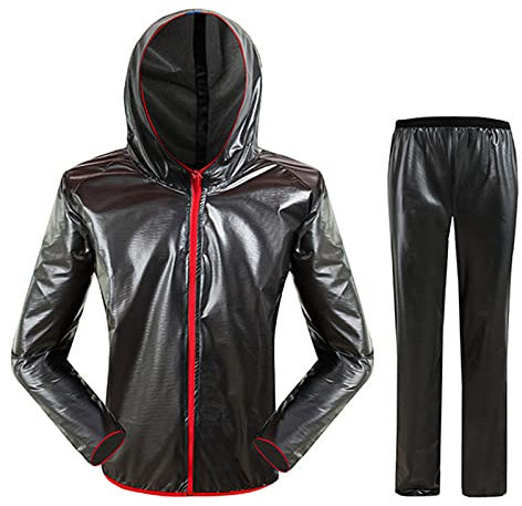 Hmpet Combinaison Pluie Moto,Imperméable Veste De Pluie Homme,Reflechissant Poncho Velo,Réutilisable Respirant, pour Randonnée Voyage,Noir,L