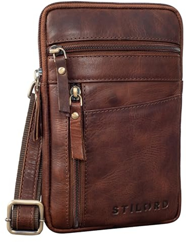 STILORD Brooks Pochette Poitrine Cuir Vintage Sac de Ceinture pour Téléphone Porté a l'Épaule Petit Sacoche Croisé Crossbody Bag Cuir Véritable Couleur:Porto - Cognac